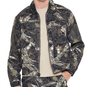 Forever 21 Men's Leaf Pattern Military Jacket